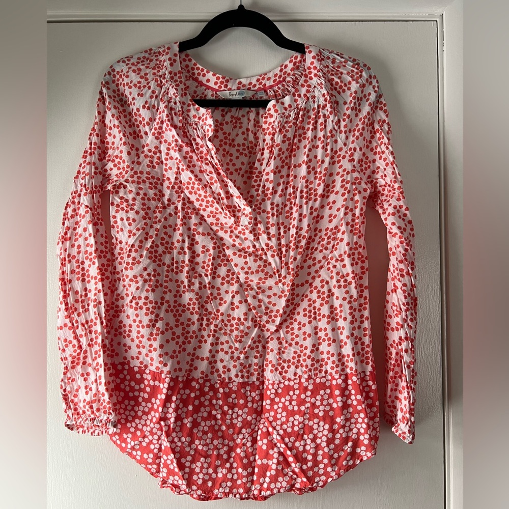 Boden Split Neckline Tunic Top Colorblock Dots Preppy Modern Soft Girl Bright